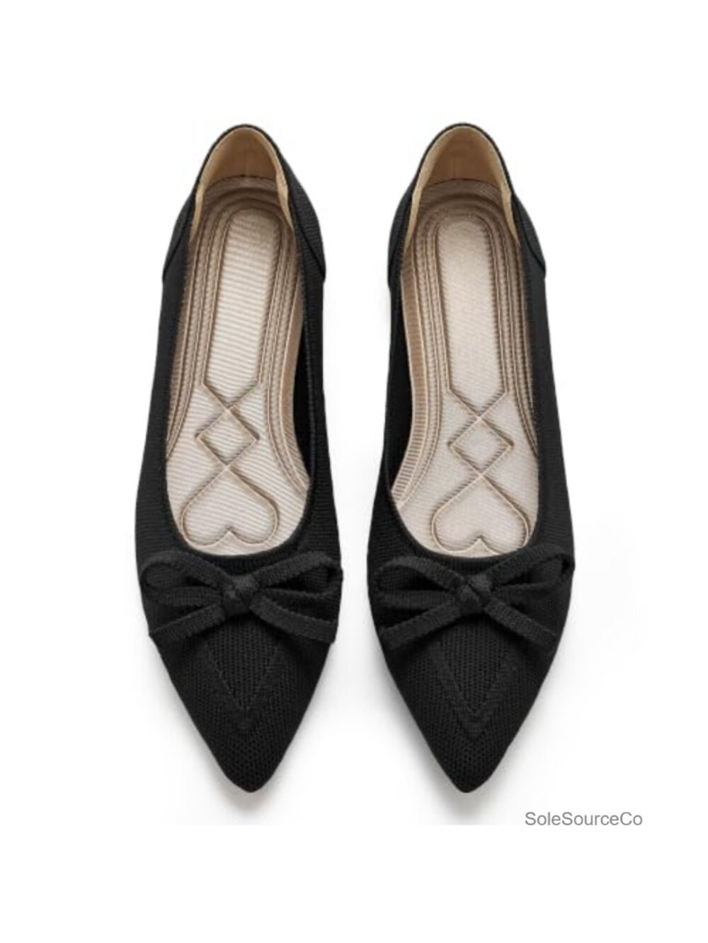 Women's Pointed Toe Bow Knit Ballet Flats Comfortable Slip On Dressy Shoes